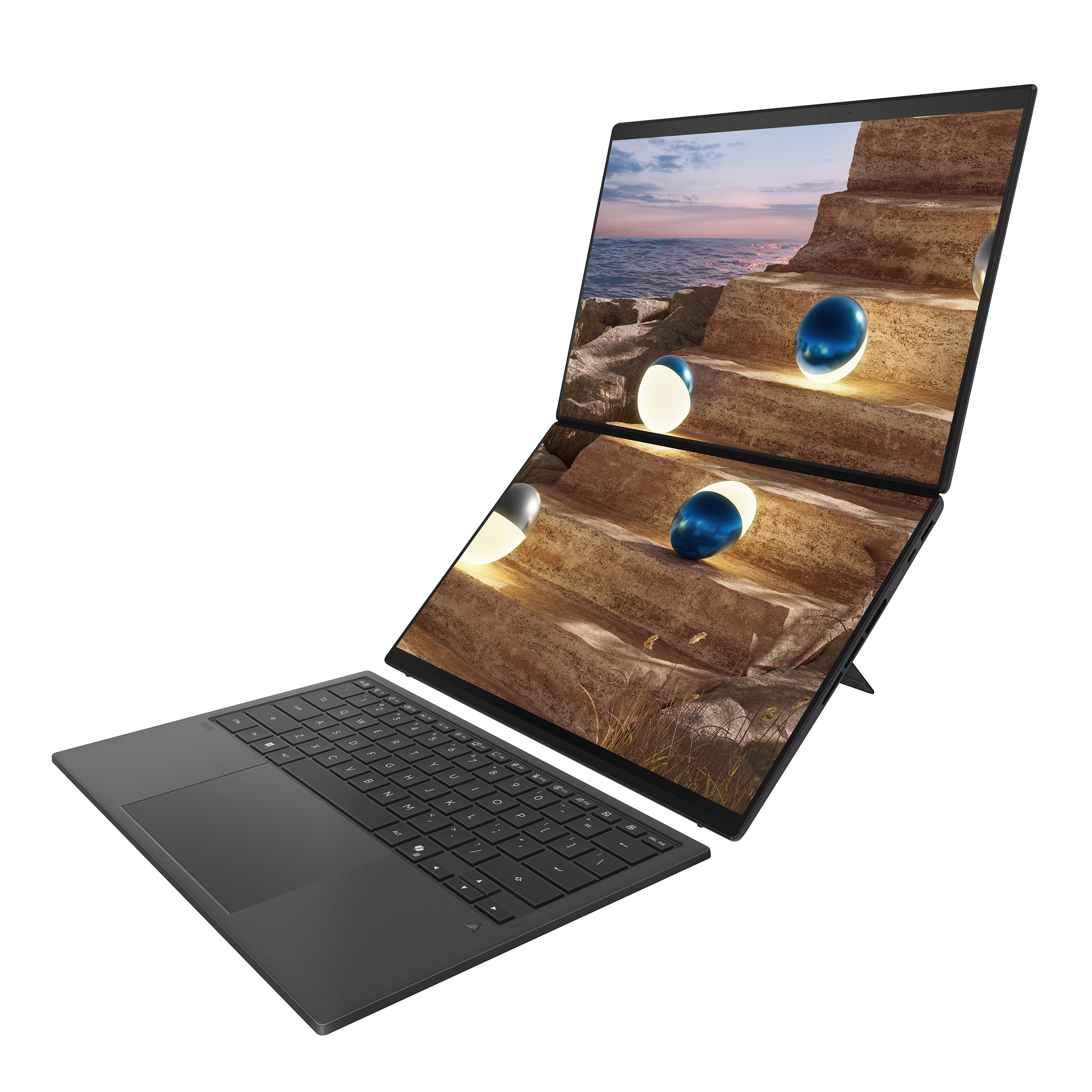 Asus Zenbook Duo UX8407AA-SN094X | Moher Gray | 14 " | OLED | Touchscreen | 2.8K | 2880 x 1800 pixels | Anti-Reflective | Intel Core Ultra 9 | 378H | 32 GB | LPDDR5X | Solid-state drive capacity 2000 GB | Intel Arc Graphics | Windows 11 Home | 802.11be | 