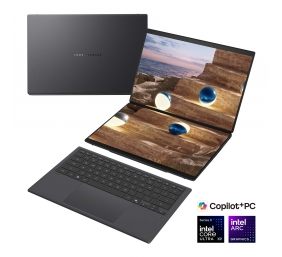Asus Zenbook Duo UX8407AA-SN094X | Moher Gray | 14 " | OLED | Touchscreen | 2.8K | 2880 x 1800 pixels | Anti-Reflective | Intel Core Ultra 9 | 378H | 32 GB | LPDDR5X | Solid-state drive capacity 2000 GB | Intel Arc Graphics | Windows 11 Home | 802.11be | 