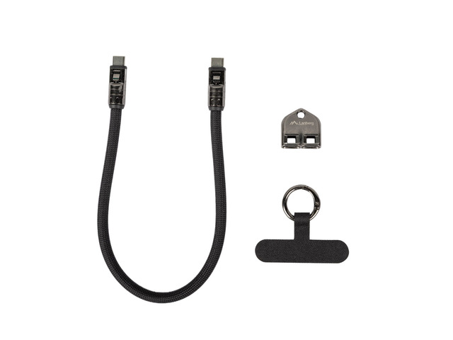 Lanberg USB-C M/M Lanyard/Keychain Cable, 0.3 m, 240 W | CA-CMCM-10LN-0003-BK