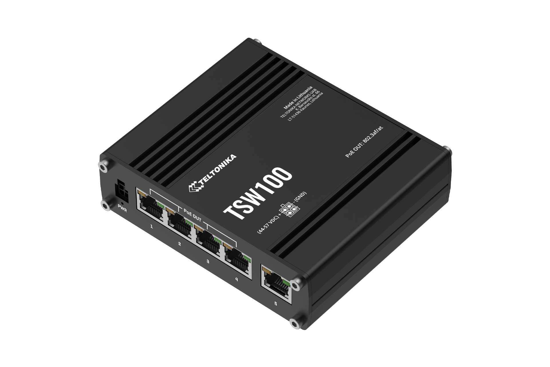 Teltonika Ethernet Switch 5x1GbE, POE af/at (TSW100010040) | TSW100 | Unmanaged | Wall-mountable