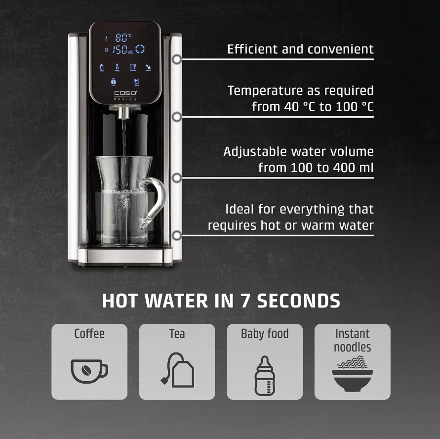 Caso HW 666 Inox | Turbo Hot Water Dispenser | Electric | 2200-2600 W | 2.7 L | Plastic/Stainless Steel | Stainless steel/Black