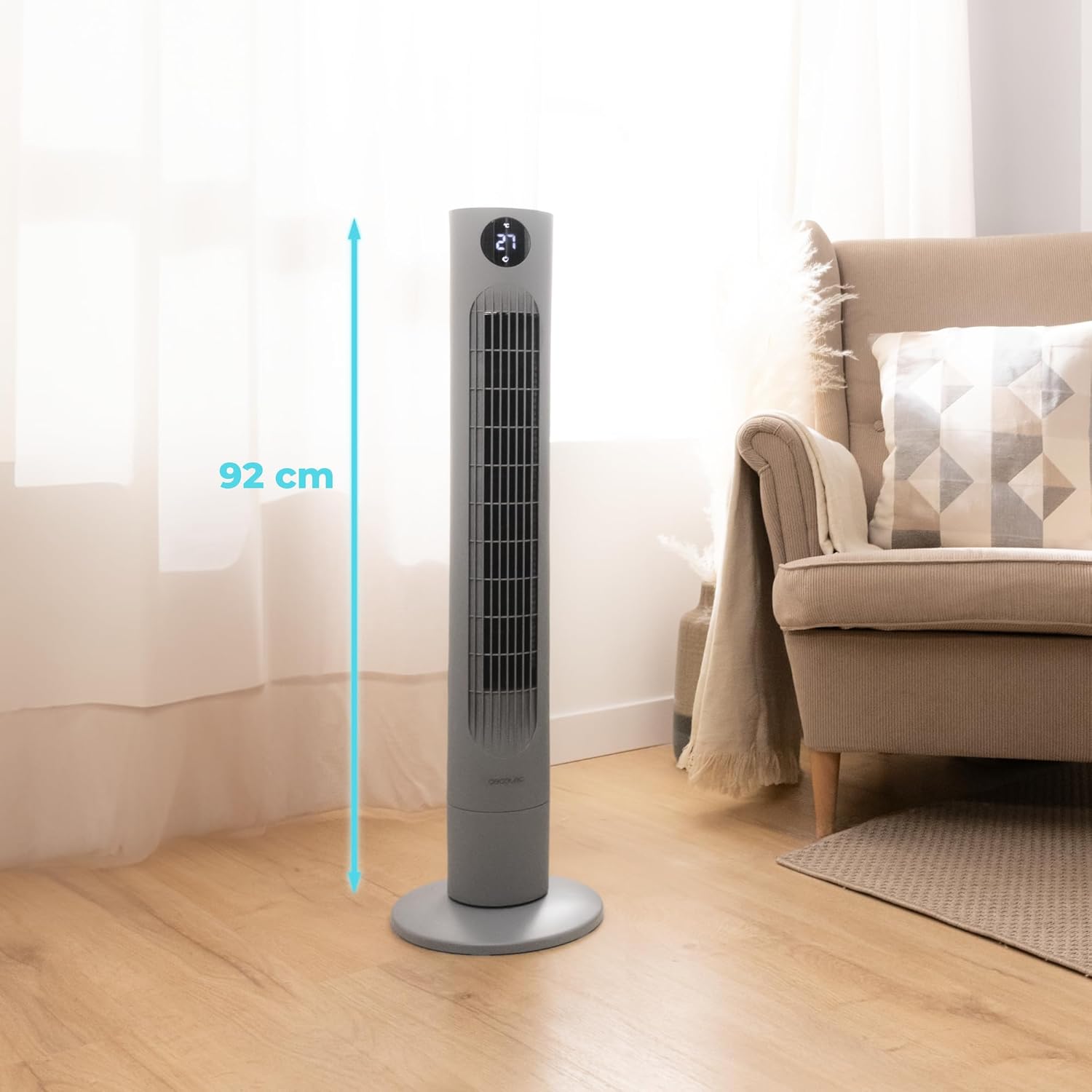 Cecotec EnergySilence 800 Skyline Smart | Tower Fan | Stand Fan | 60 W | Diameter 27 cm | Number of speeds 3 | Oscillation | Remote control | Black/Grey