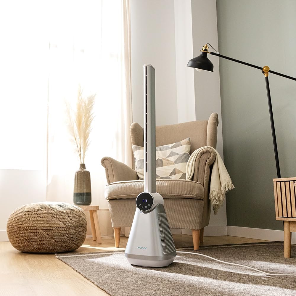 Cecotec EnergySilence 9890 Skyline Bladeless | Tower Fan | Stand Fan | 50 W | Diameter 23 cm | Number of speeds 3 | Oscillation | Timer | Remote control | Grey/White