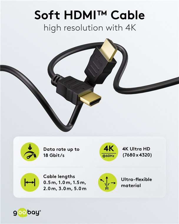 Goobay 80104 Soft HDMI High-Speed Cable with Ethernet | Soft | 3 m