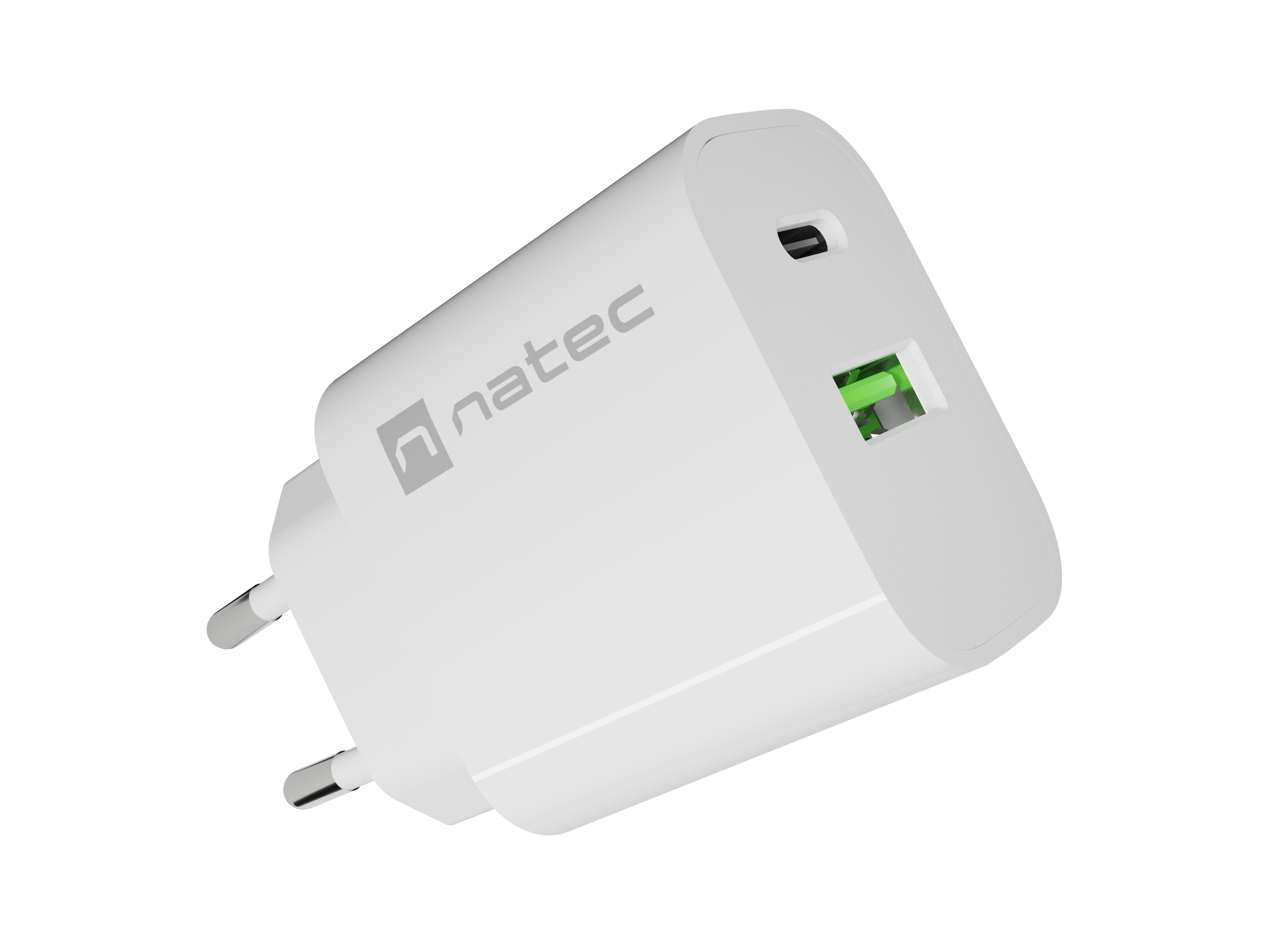 Natec Ribera USB Charger 1X USB-A + 1X USB-C 20W, White