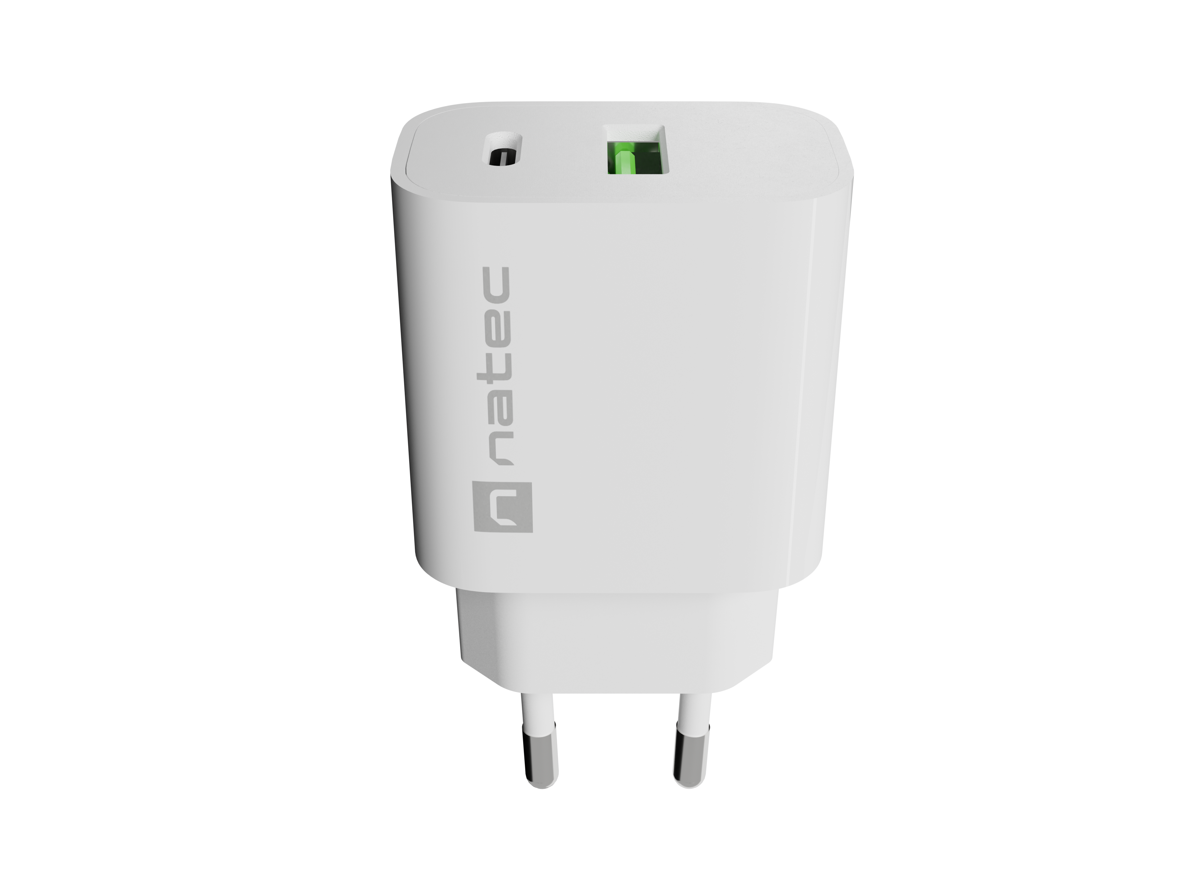 Natec Ribera USB Charger 1X USB-A + 1X USB-C 20W, White