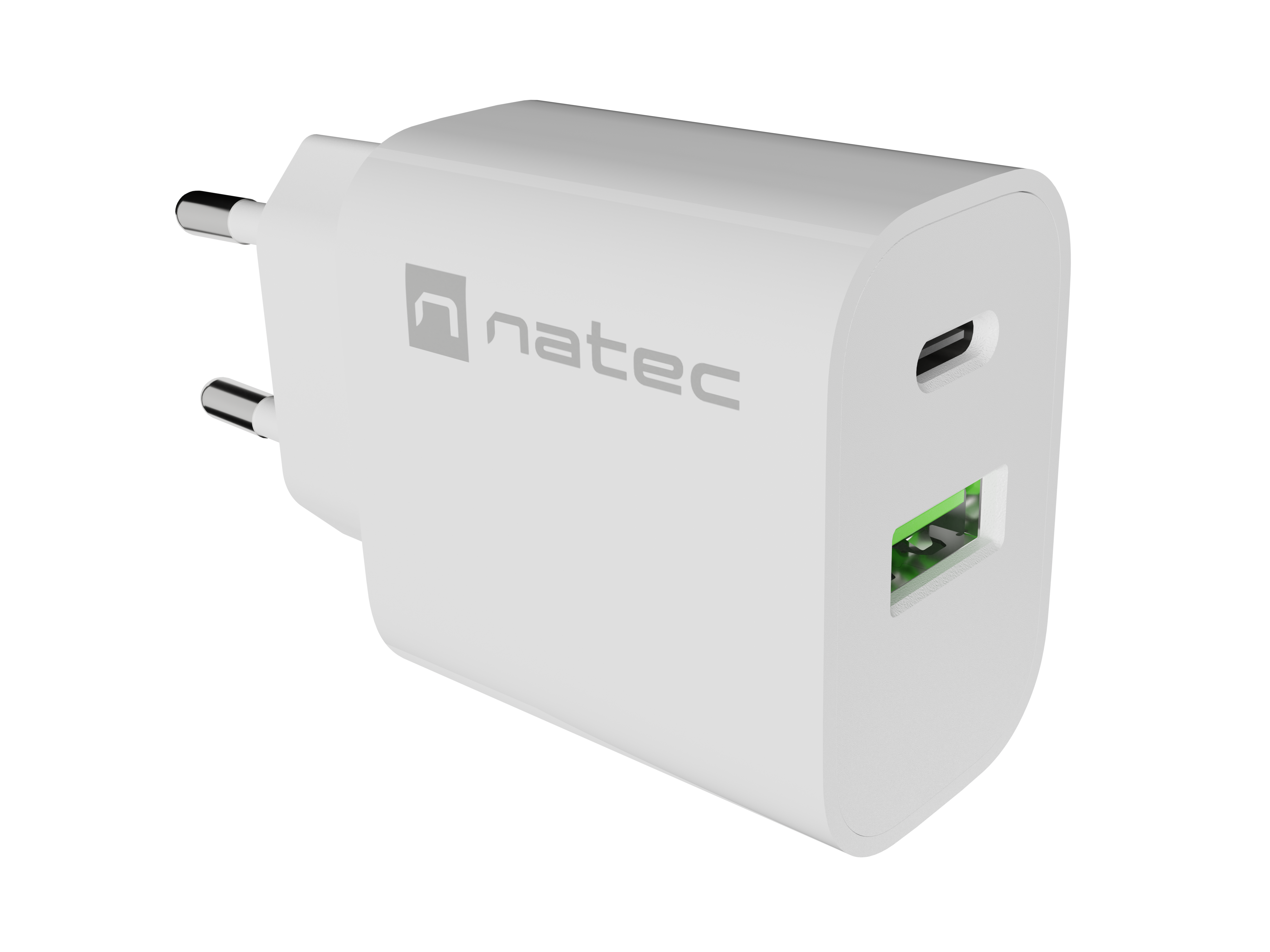 Natec Ribera USB Charger 1X USB-A + 1X USB-C 20W, White