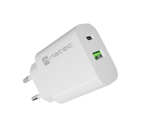 Natec Ribera USB Charger 1X USB-A + 1X USB-C 20W, White