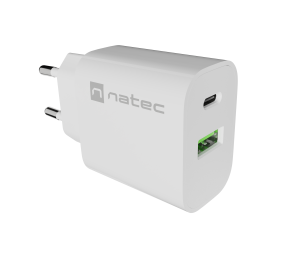 Natec Ribera USB Charger 1X USB-A + 1X USB-C 20W, White