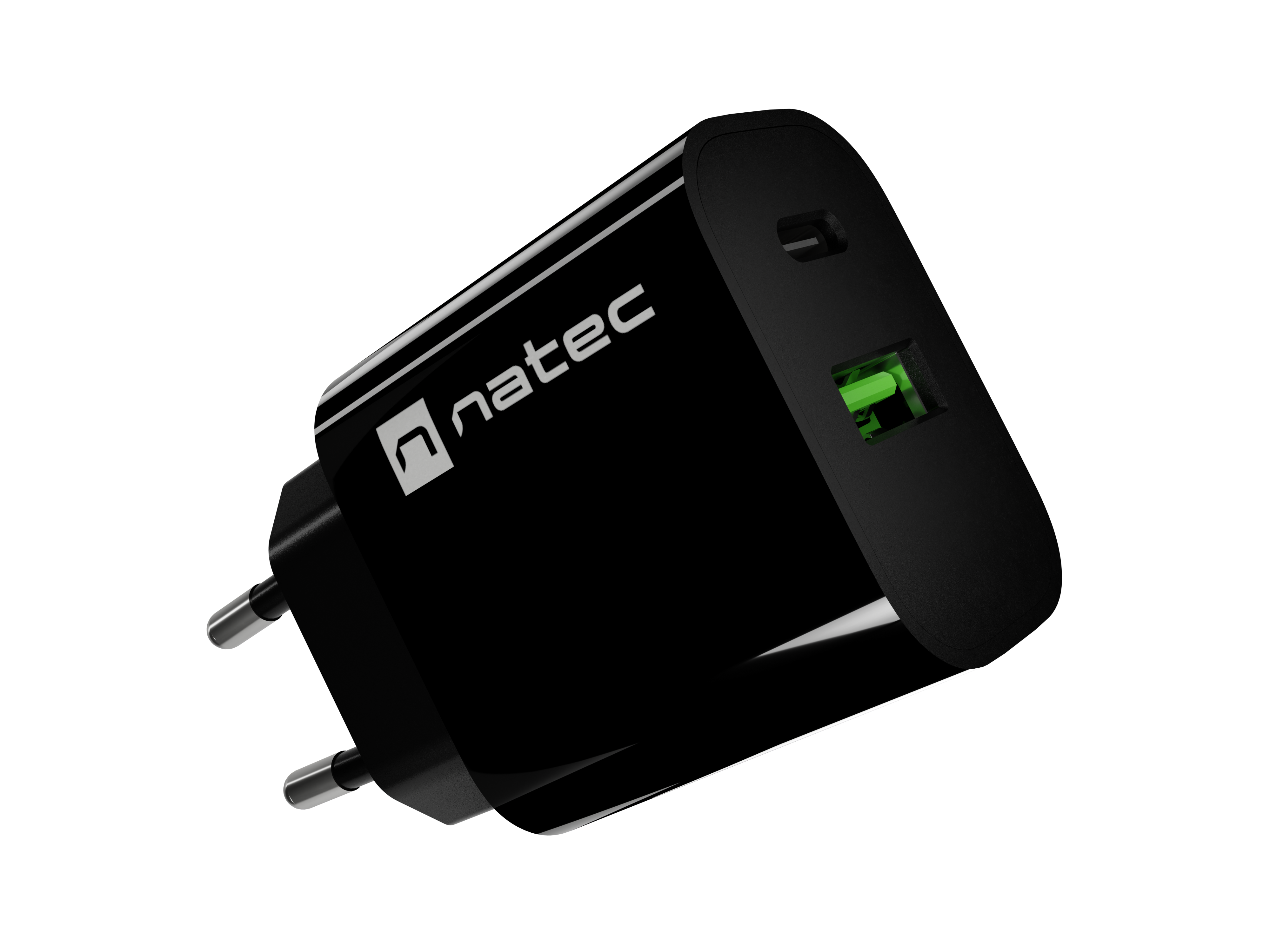 Natec Ribera USB Charger 1X USB-A + 1X USB-C 20W, Black