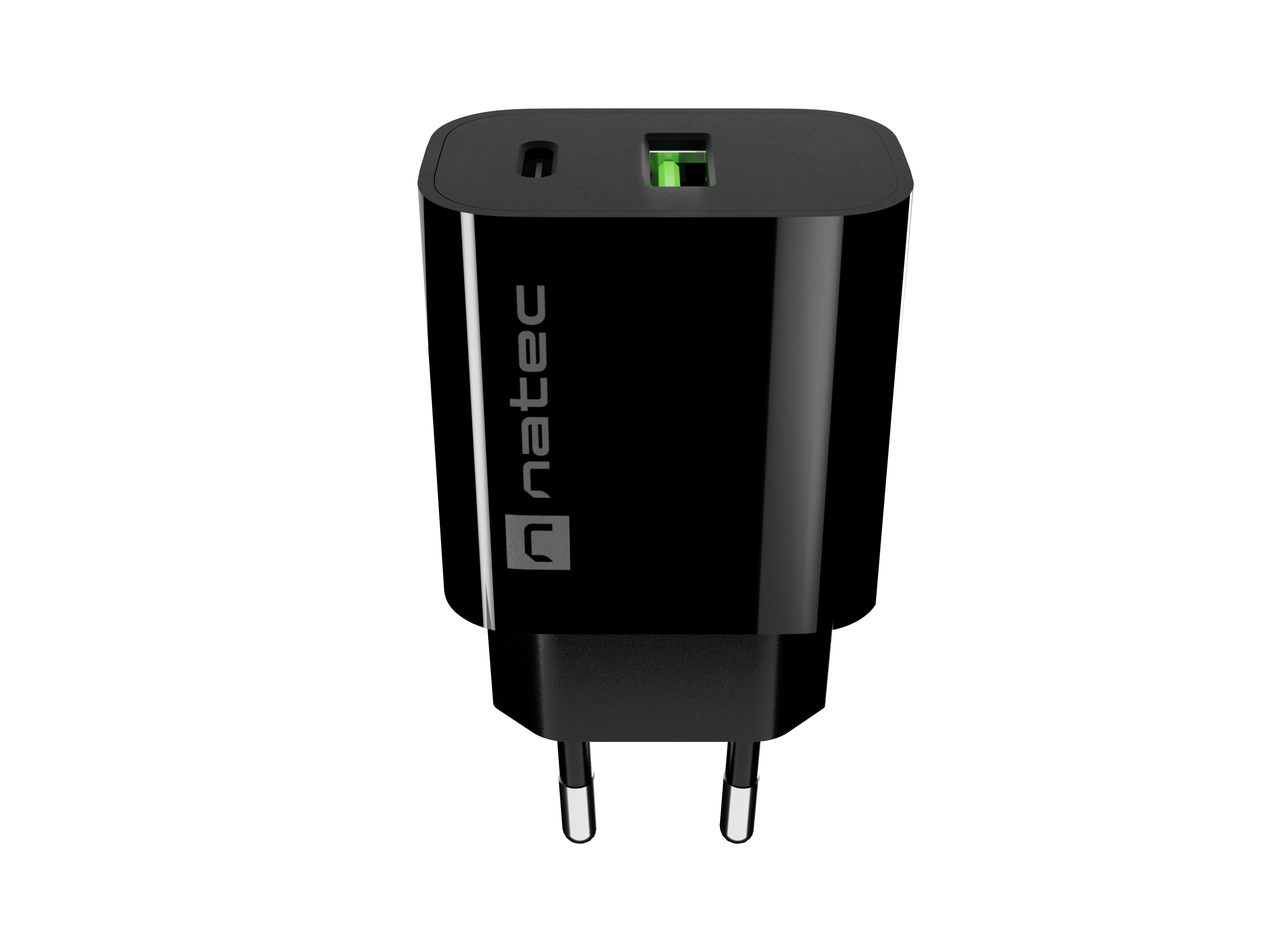 Natec Ribera USB Charger 1X USB-A + 1X USB-C 20W, Black