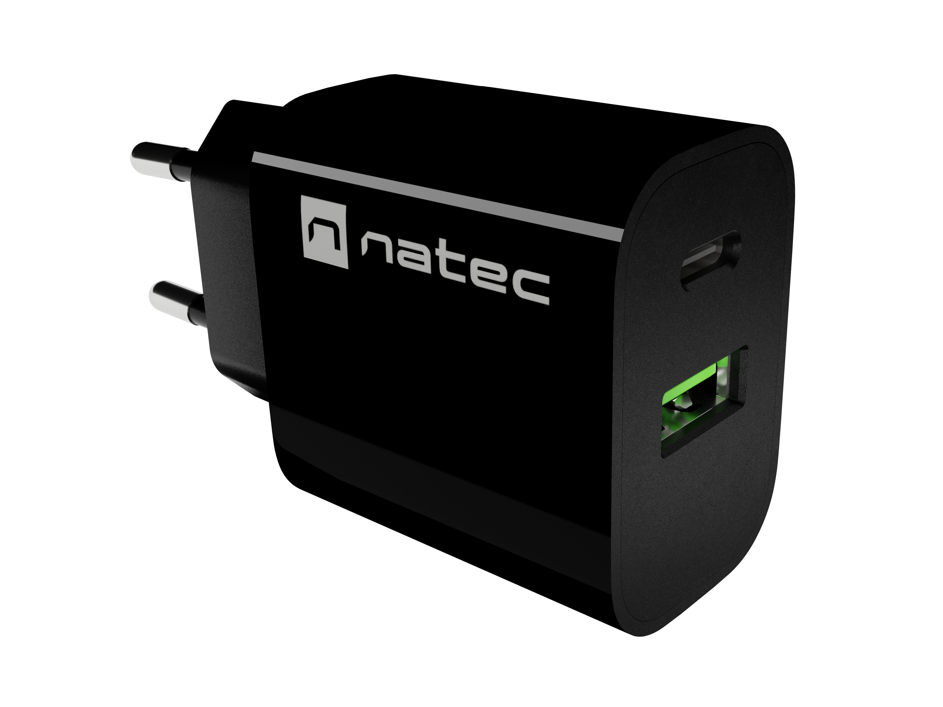 Natec Ribera USB Charger 1X USB-A + 1X USB-C 20W, Black