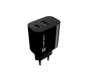 Natec Ribera USB Charger 1X USB-A + 1X USB-C 20W, Black