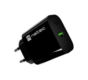 Natec Ribera USB Charger 1X USB-A + 1X USB-C 20W, Black