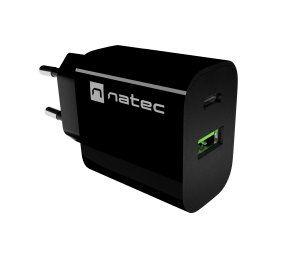 Natec Ribera USB Charger 1X USB-A + 1X USB-C 20W, Black