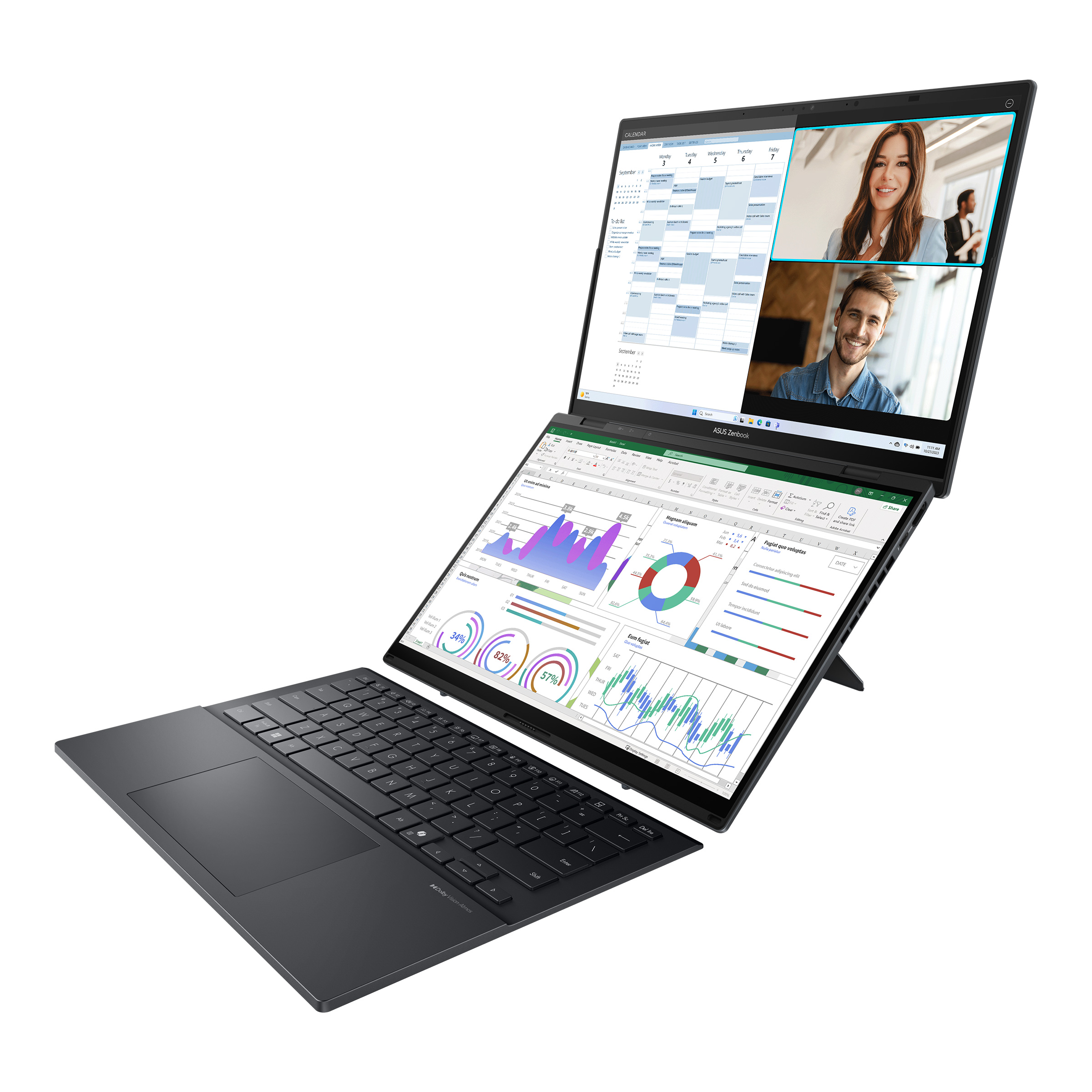 Asus | Zenbook Duo UX8406CA-QL287W | Inkwell Gray | 14 " | OLED | Touchscreen | FHD | 1920 x 1200 pixels | Intel Core Ultra 7 | 255H | 16 GB | LPDDR5X | Solid-state drive capacity 1000 GB | Intel Arc Graphics | Windows 11 Home | 802.11be | Bluetooth versi
