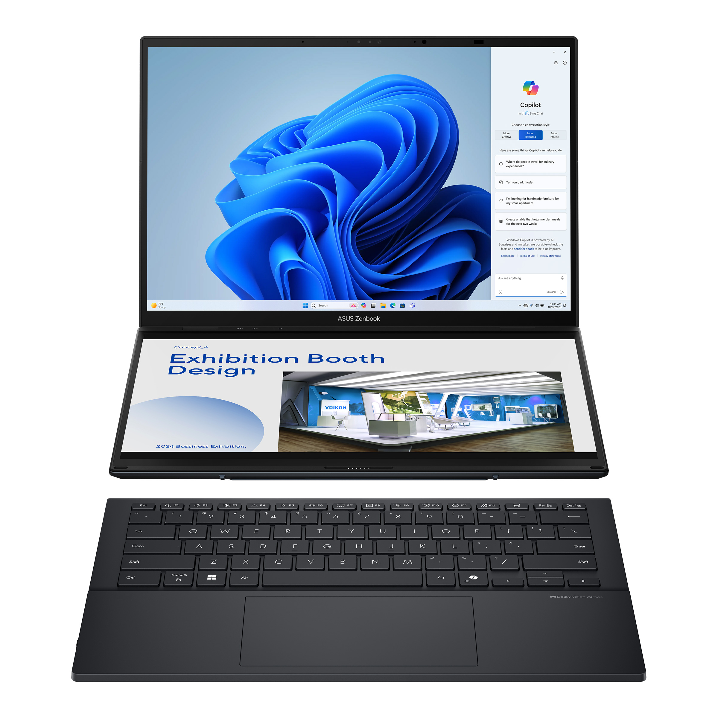 Asus | Zenbook Duo UX8406CA-QL287W | Inkwell Gray | 14 " | OLED | Touchscreen | FHD | 1920 x 1200 pixels | Intel Core Ultra 7 | 255H | 16 GB | LPDDR5X | Solid-state drive capacity 1000 GB | Intel Arc Graphics | Windows 11 Home | 802.11be | Bluetooth versi