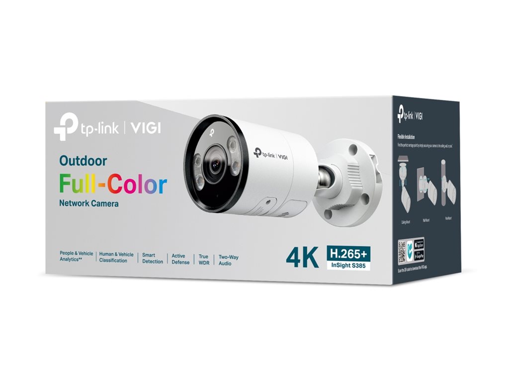 TP-LINK InSight S385 | VIGI Outdoor Full-Color Network Camera | Bullet | 8 MP | 2.8mm | H.265+ | MicroSD, up to 512 GB