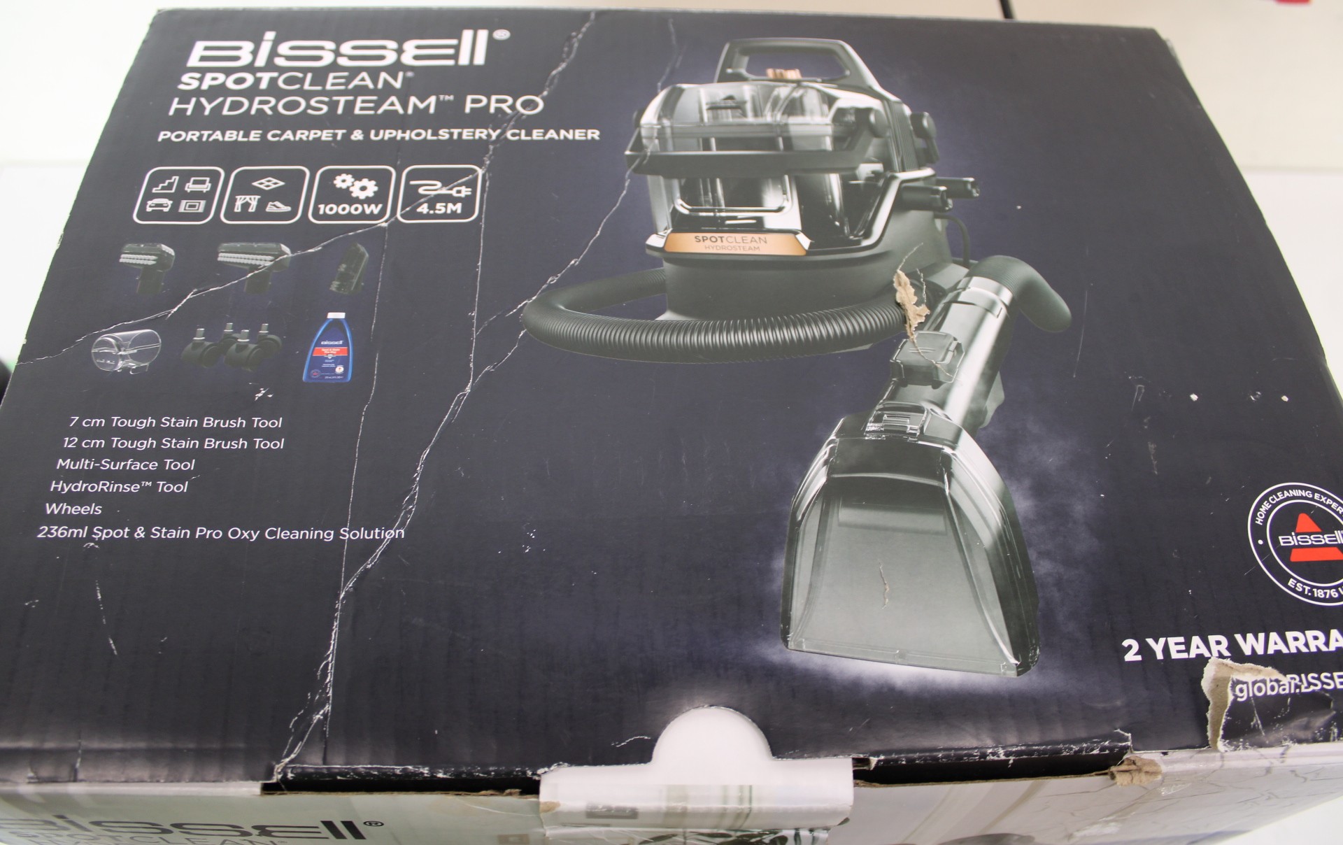 SALE OUT. SALE OUT. Bissell | Portable Carpet and Upholstery Cleaner | SpotClean HydroSteam Pro | Corded operating | Washing function | 1000 W | - V | Black | Warranty 24 month(s) | DEMO