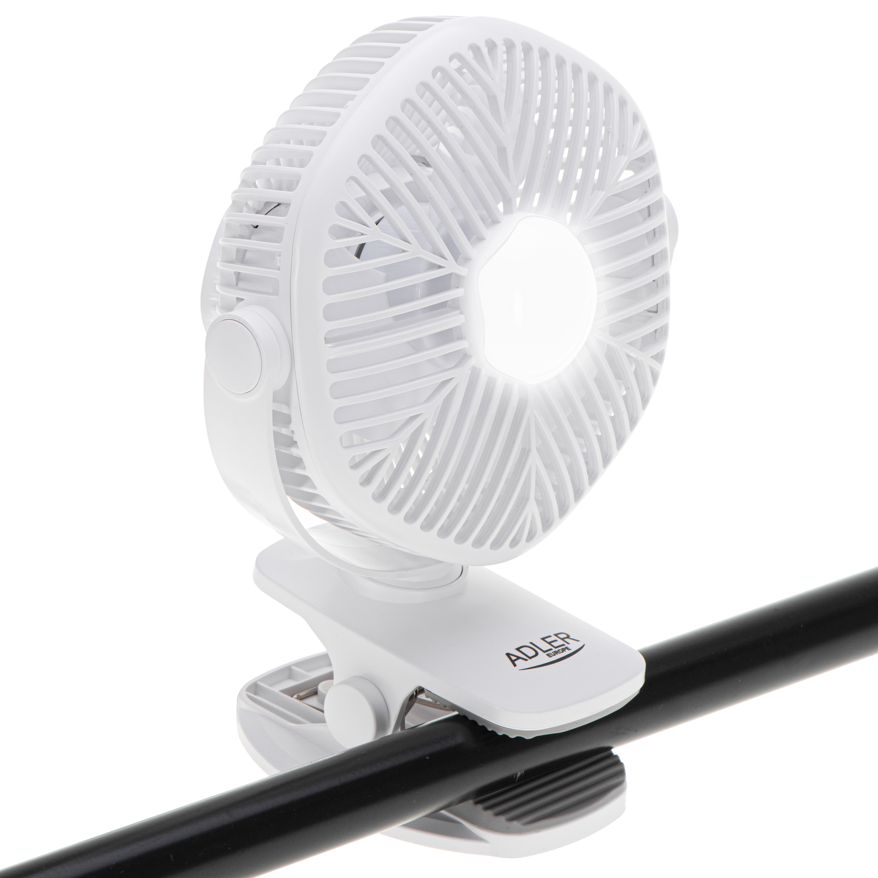 Adler Rechargeable fan with clip | AD 7335 | Table Fan | 6 W | Diameter 12.7 cm | Number of speeds 3 | Oscillation | White