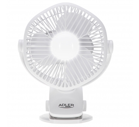 Adler Rechargeable fan with clip | AD 7335 | Table Fan | 6 W | Diameter 12.7 cm | Number of speeds 3 | Oscillation | White