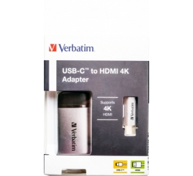Verbatim 49143 USB-C į HDMI 4K Adapteris, USB 3.1 GEN 1, HDMI 4K (60Hz), 10 cm kabelis, Pilka/Juoda