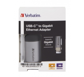 Verbatim 49146 USB-C to Gigabit Ethernet Adapteris, USB 3.1 GEN 1, Gigabit Ethernet, Pilka/Juoda