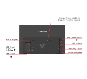 Verbatim 32401 Nešiojamas monitorius LIGHT 15.6'' IPS FHD 1920x1080 10ms 250cd/m2 60Hz, Juoda