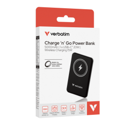 Verbatim 32240 Charge 'n' Go Magnetic Wireless Išorinė baterija (Power Bank) 5000mAh, Juoda