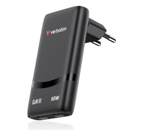 Verbatim 32354 Fold 'n' Go GaN Įkroviklis 65W 2-Port, USB-C, EU Plug, Juoda