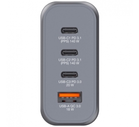 Verbatim 32203 GaN Įkroviklis 140W 4-Port, USB-A/USB-C, EU/UK/US Plug, Pilka/Juoda