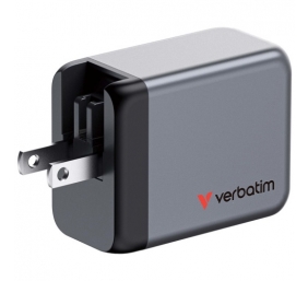 Verbatim 32201 GaN Įkroviklis 65W 3-Port, USB-A/USB-C, EU/UK/US Plug, Pilka/Juoda