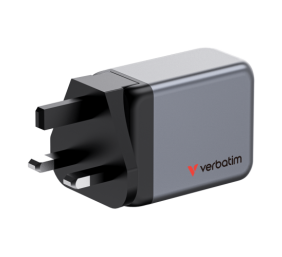 Verbatim 32201 GaN Įkroviklis 65W 3-Port, USB-A/USB-C, EU/UK/US Plug, Pilka/Juoda