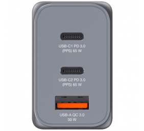 Verbatim 32201 GaN Įkroviklis 65W 3-Port, USB-A/USB-C, EU/UK/US Plug, Pilka/Juoda