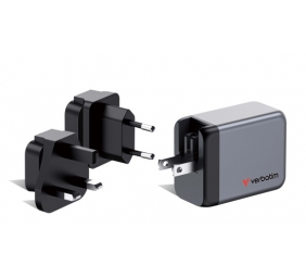 Verbatim 32201 GaN Įkroviklis 65W 3-Port, USB-A/USB-C, EU/UK/US Plug, Pilka/Juoda