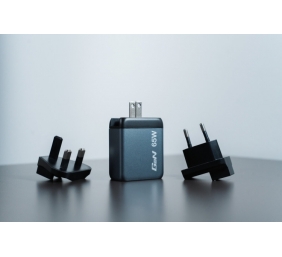 Verbatim 32201 GaN Įkroviklis 65W 3-Port, USB-A/USB-C, EU/UK/US Plug, Pilka/Juoda