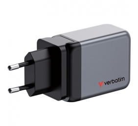 Verbatim 32201 GaN Įkroviklis 65W 3-Port, USB-A/USB-C, EU/UK/US Plug, Pilka/Juoda