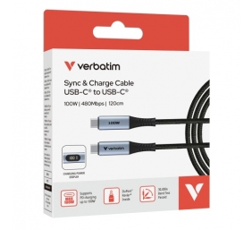 Verbatim 31848 Sync &amp; Charge Kabelis USB-C į USB-C 100W 480Mbps 120cm, Power Display, Pilka/Juoda