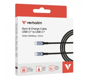 Verbatim 31846 Sync &amp; Charge Kabelis USB-C į USB-C 100W 480Mbps 120cm, Pilka/Juoda