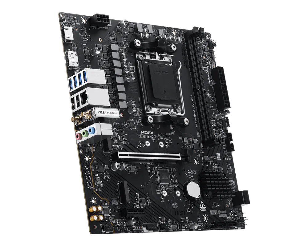 MSI PRO A620AM-G EVO WIFI | Processor family AMD | Processor socket AM5 | DDR5 | Number of SATA connectors 4 | Supported hard disk drive interfaces SATA, M.2