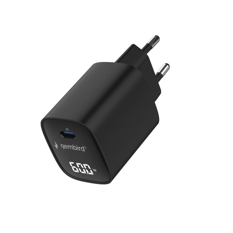 Gembird TA-UC-1C-PD60LCD-01-BK | 60W USB Type-C fast charger, LCD