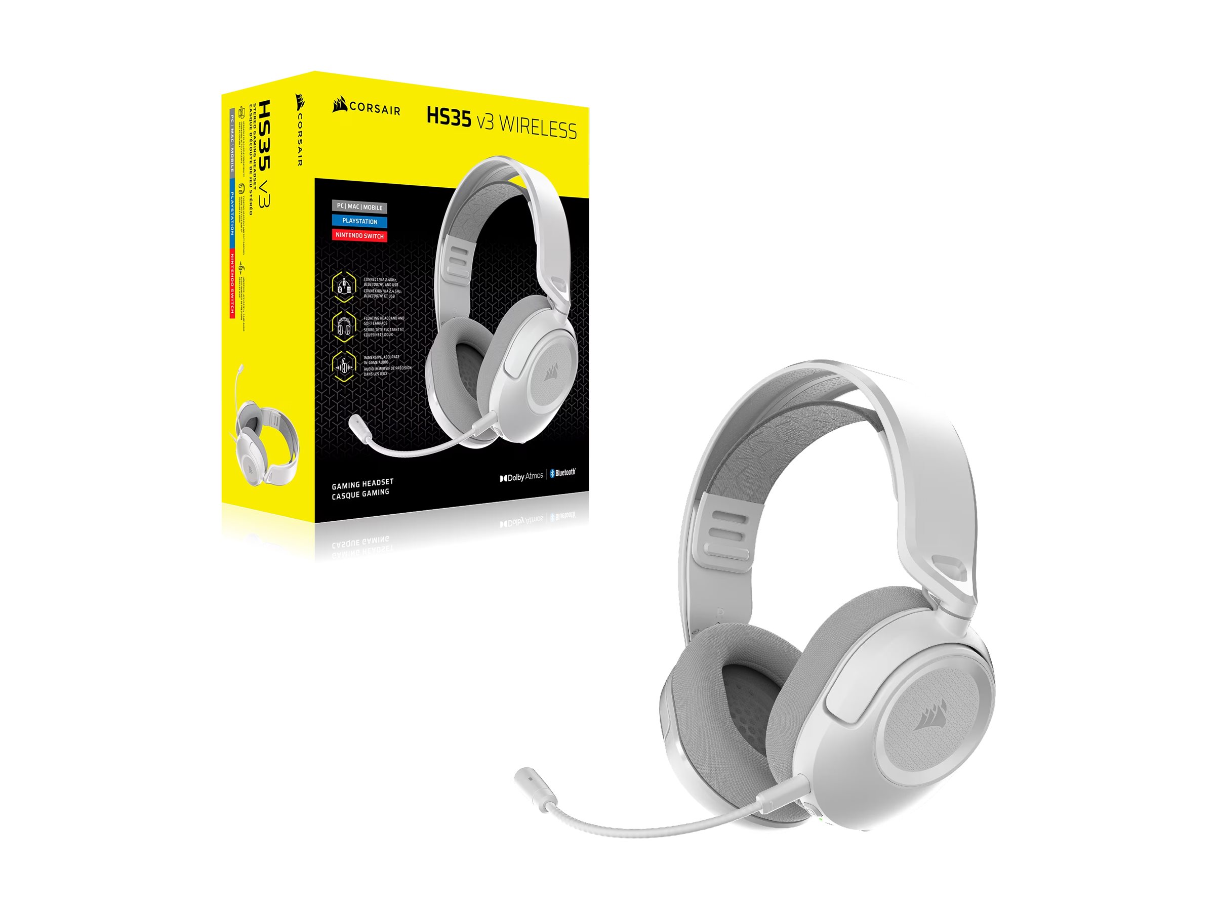 Corsair Gaming Headset | HS35 v3 | Bluetooth | Over-Ear | Microphone | Carbon | Wireless