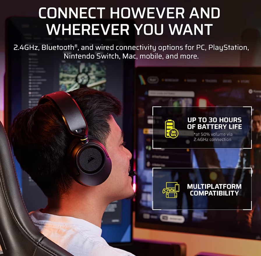 Corsair Gaming Headset | HS35 v3 | Bluetooth | Over-Ear | Microphone | Carbon | Wireless