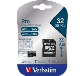 Verbatim 47041 Pro U3 Micro SDHC Atminties kortelė 32GB + microSD į SD Adapteris