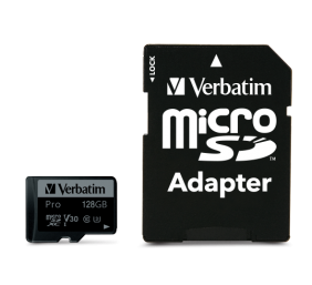 Verbatim 47044 Pro U3 Micro SDXC Atminties kortelė 128GB + microSD į SD Adapteris