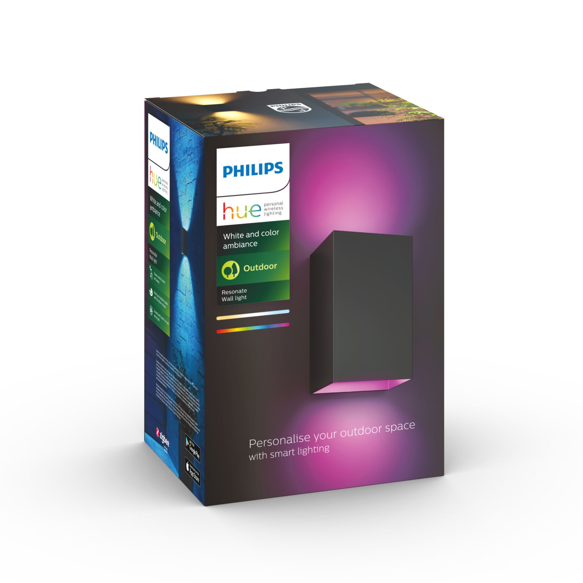 Philips Hue WCA Resonate Outdoor Wall Lantern, Black | 8 W | 2000-6500 Hue White Colour Ambiance