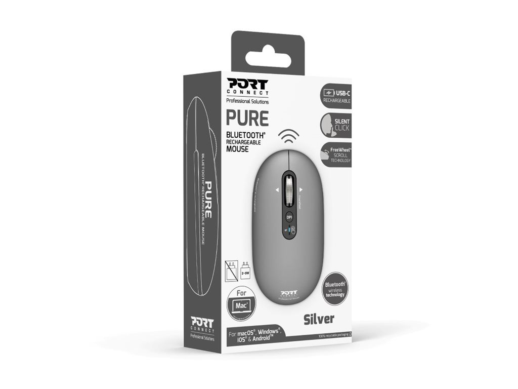 PORT CONNECT Mouse | PURE MAC | Wireless | Bluetooth | Gris clair
