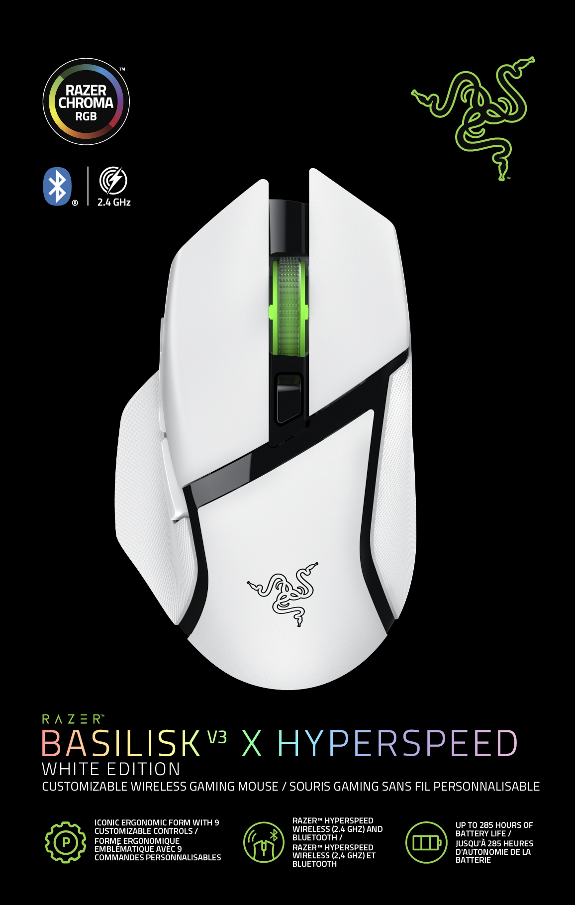 Razer Gaming Mouse | Basilisk V3 X HyperSpeed | Wireless | Bluetooth | White