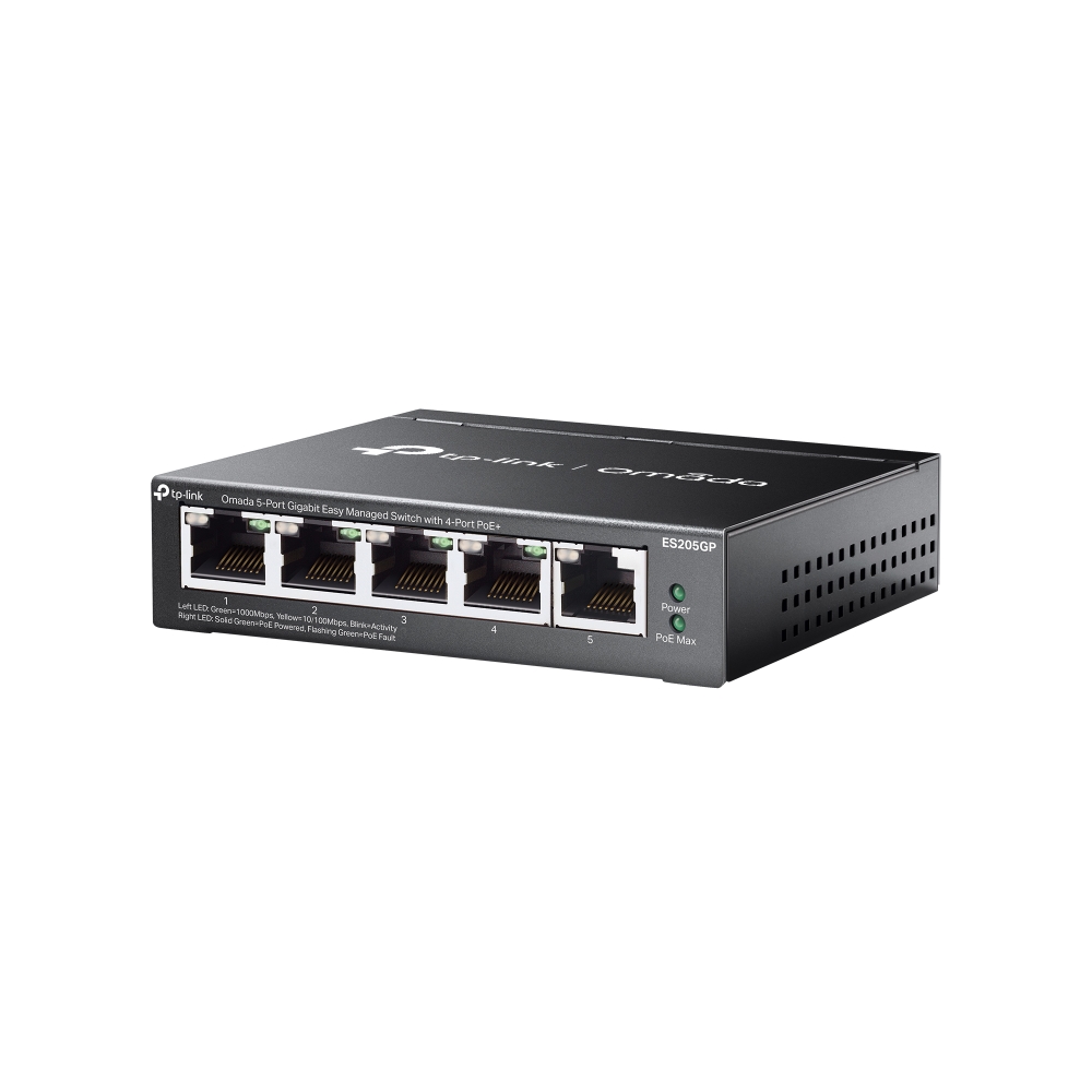 TP-LINK | Omada 5-Port Gigabit Easy Managed Switch with 4-Port PoE+ | ES205GP | Desktop/Wall mountable