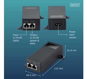 Digitus Gigabit Ethernet PoE++ injector, 802.3bt | DN-95104-1